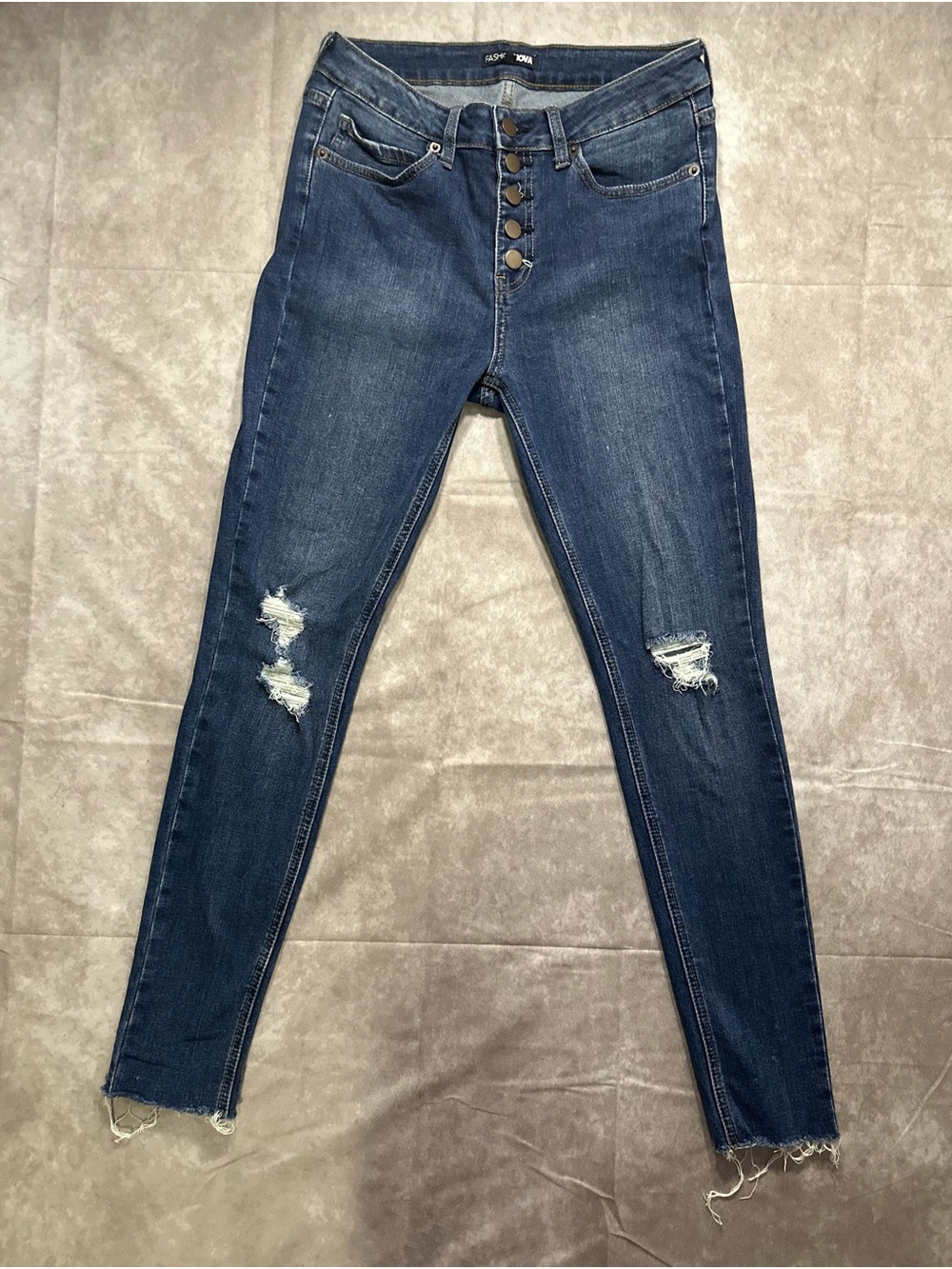 Fashion Nova Skinny Distressed Dark Blue High-rise Jeans